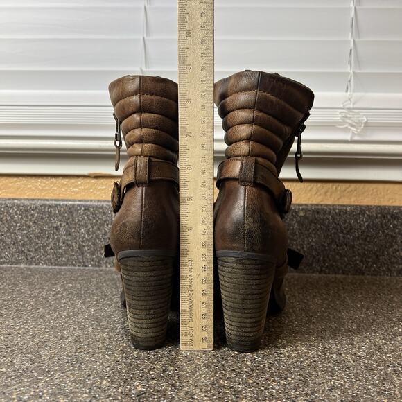 Steve Madden Women 7.5 Cognac Leather Fashion High Heel Zip Studded Casual Boots - Picture 8 of 12